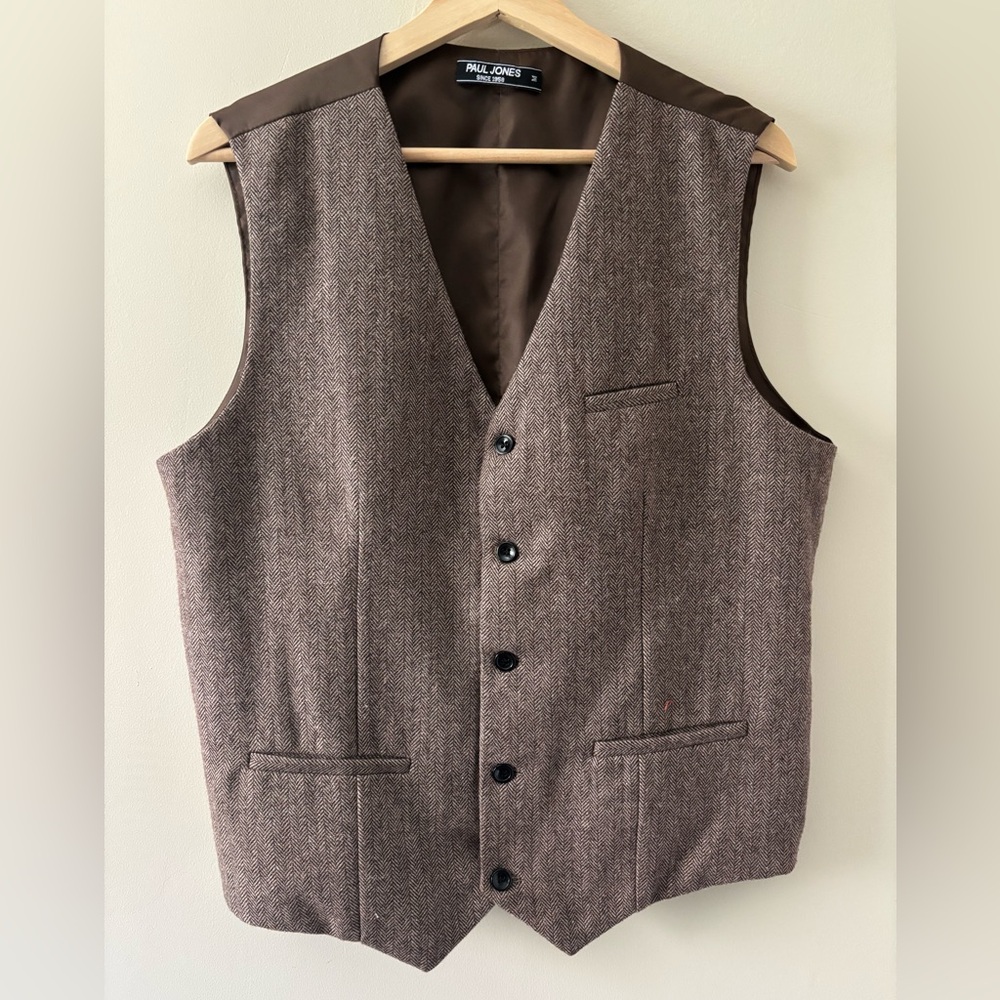 Paul Jones Since 1958 - Herringbone Wool Waistcoat Vest - M